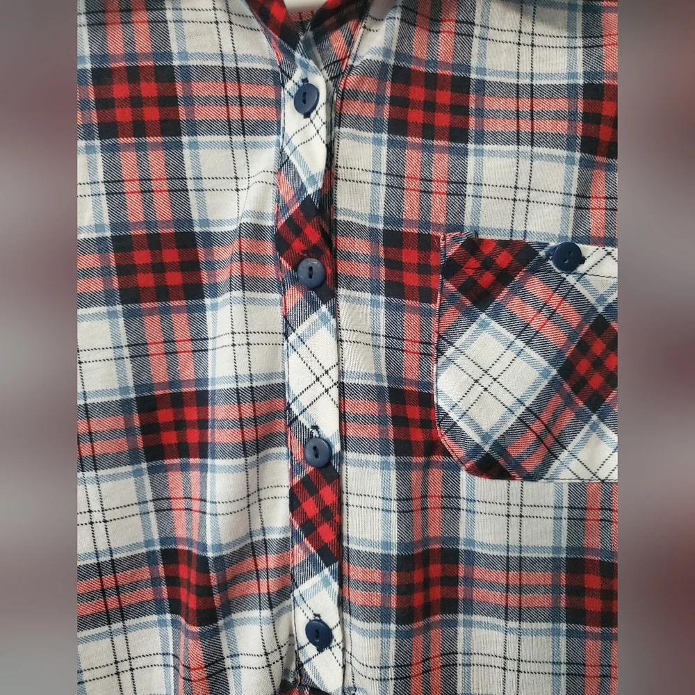 Longline Red & White Plaid Dress/shirt - Picture 5 of 9
